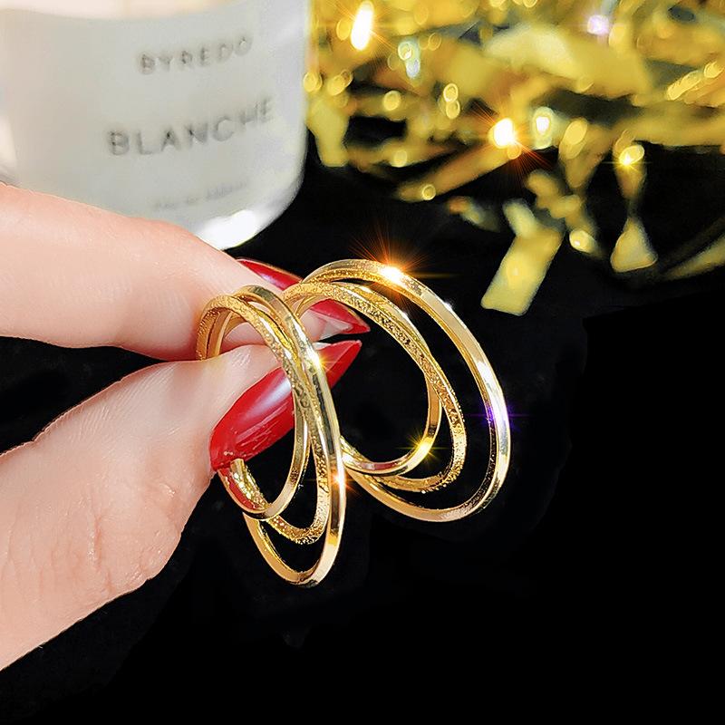 

Hoop & Huggie Korean Shiny Earrings For Women Girls Temperament Metal Multi-layer Circle Geometric Party Wedding Jewelry