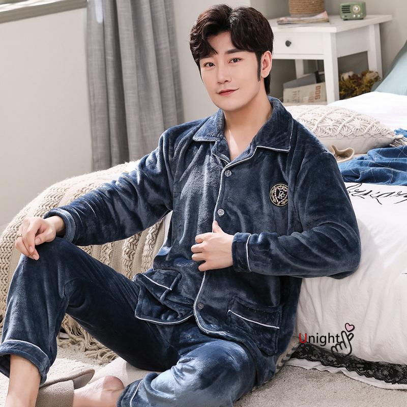 

Plus Size 3XL 6XL 110kg Nightwear Long Sleeve Winter Warm Flannel Pajamas Sets Print Sleepwear Long Pant Male Men Pajama Set, Black