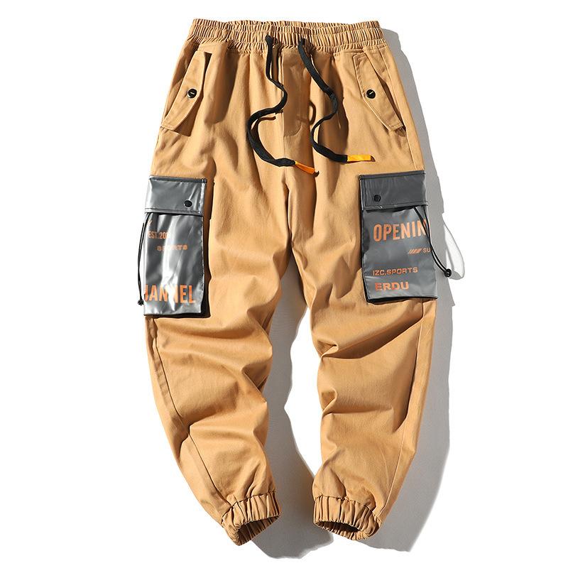 

Side Pockets Cargo Pants Men Retro Casual Joggers Tactical Trousers Patchwork Male Streetwear Sweatpants Track Hip Hop Pants Mid, Black