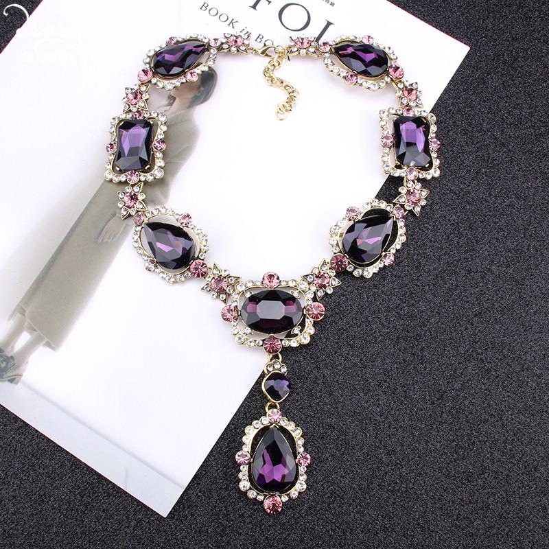 

Dvacaman Purple Square Crystal Statement Necklace Women Romantic Heart Glass Pendant Necklace Bridal Jewelry Accessories
