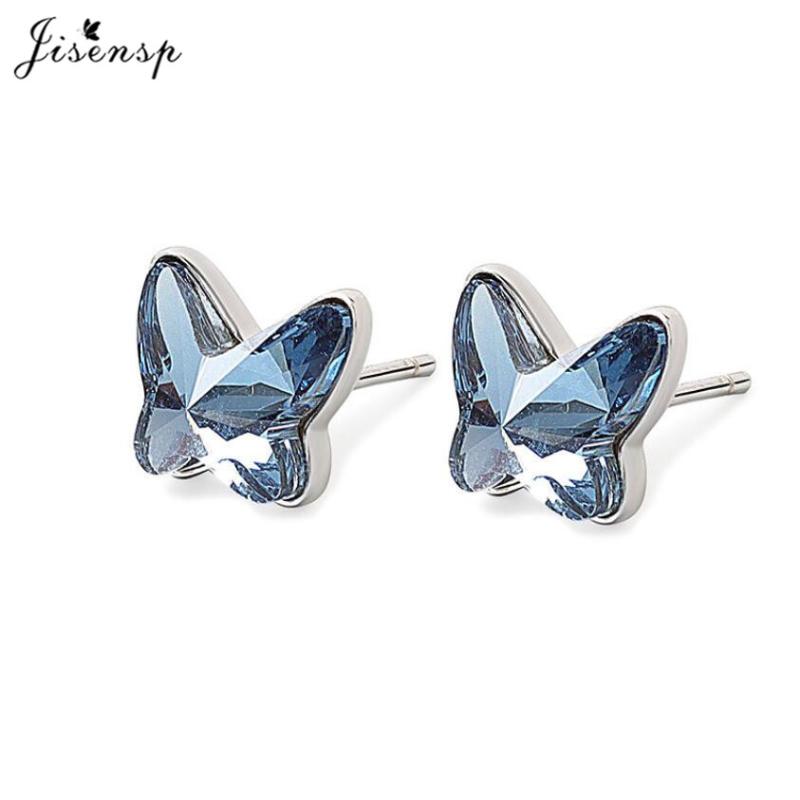 

Jisensp Korean Fashion Blue Wing Butterfly Earrings Delicate Lovely Animal Stud Earrings for Women Girls Wedding Jewelry Gift