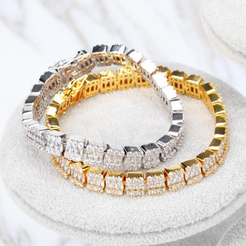 

Hip Hop Cubic Zirconia Bling Iced Out Tennis Chain Bracelets Women Men 1 Row CZ Link Chain Charm Jewelry Gold Color