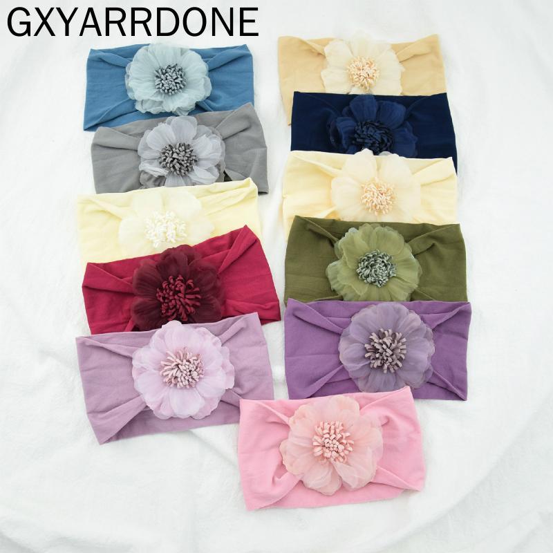 

2020 Floral Turban Chiffon Flower Baby Headband Wide Nylon Newborn Hairband Bohemia Infant Girls Headwrap Hair Accessories1, 8 skin color
