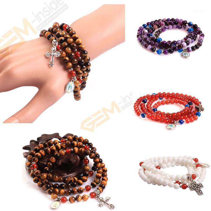 

6mm Round Stone Beads Cross muslim Catholic Rosary Strand Bracelet Christian Rosary Prayer Bracelet Jewelry For Men 30 Inches1