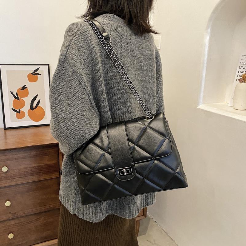 

Fashion Women Pu Leather Handbags Shoulder Bags High Quaity Ladies Chain Messenger Bag Designer Female Crossbody Bags for Women, Black
