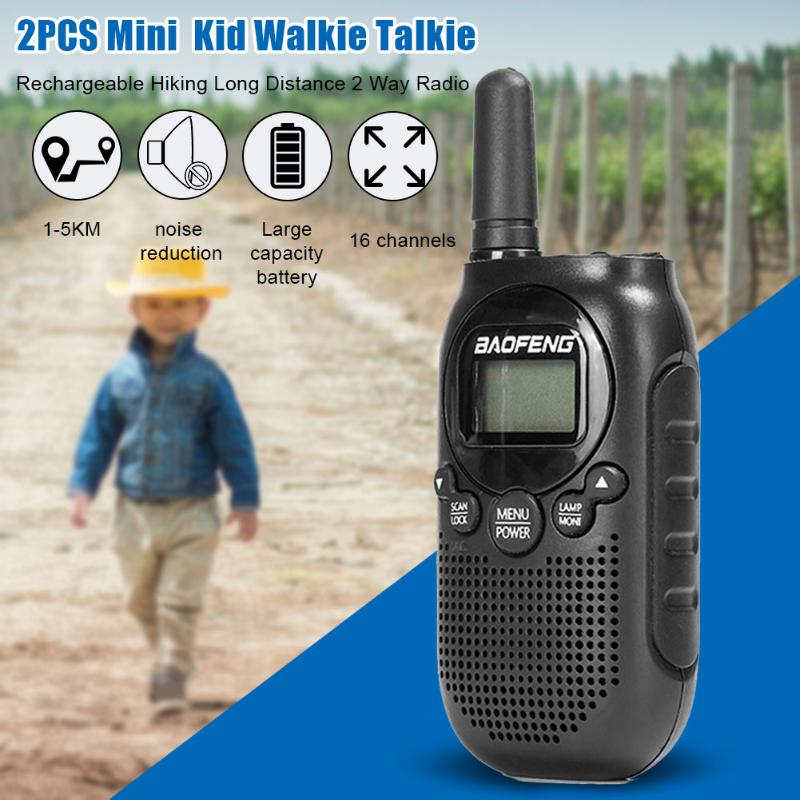

2pcs 2 Way Radio Long Distance Mini Rechargeable Kid Walkie Talkie Camping Team Adventures Ergonomic 16 Channel Birthday Gift