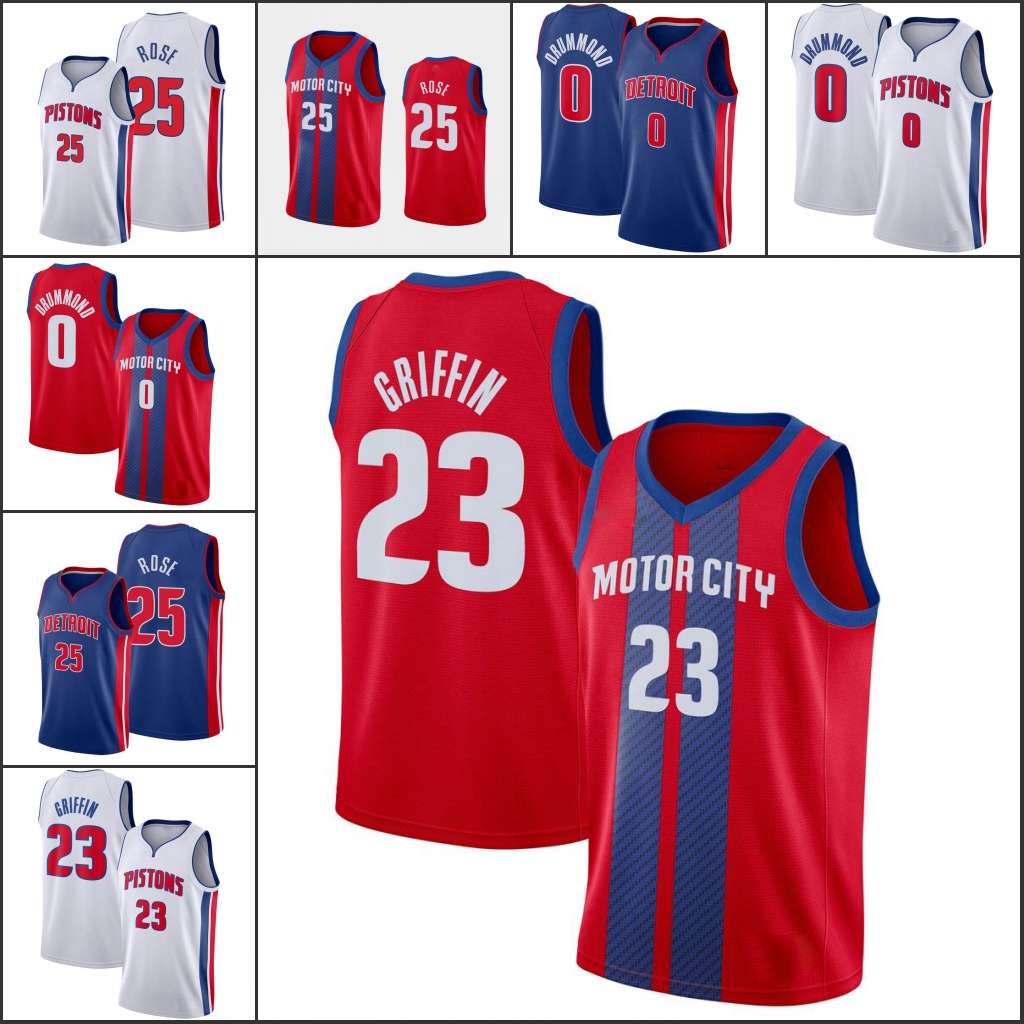 

Detroit Pistons''Men Andre Drummond Derrick Rose Blake Griffin Jersey