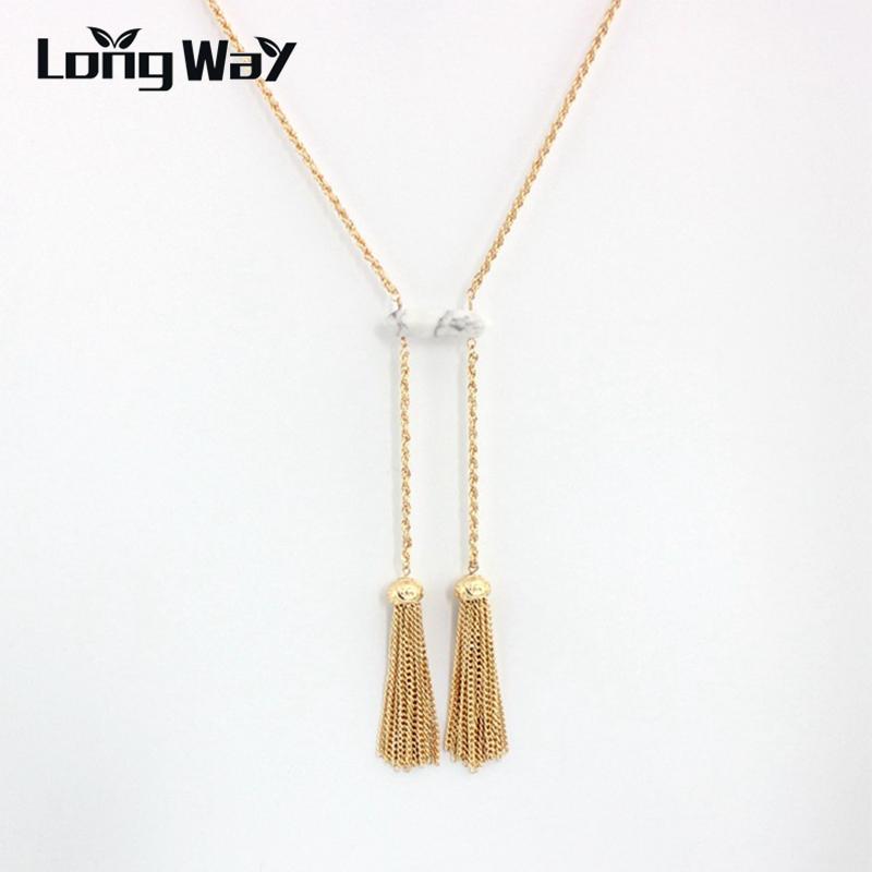 

Pendant Necklaces LongWay Gold Color Tassel Pendants Necklace Women Brand Punk Long Wedding Jewelry With Clothes SNE160190