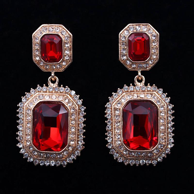 

1 Pair Square Geometric Statement Crystal Earrings Women Bridal Wedding Jewelry Accessories Blue Hanging Stud Earring Hanging