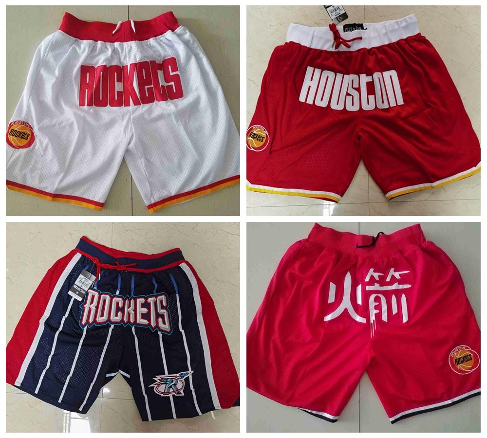 

Houston Rockets Men basketball shorts JUST DON By Mitchell & Ness MEN Pocket Retro PANTS S-3XL, Black;red