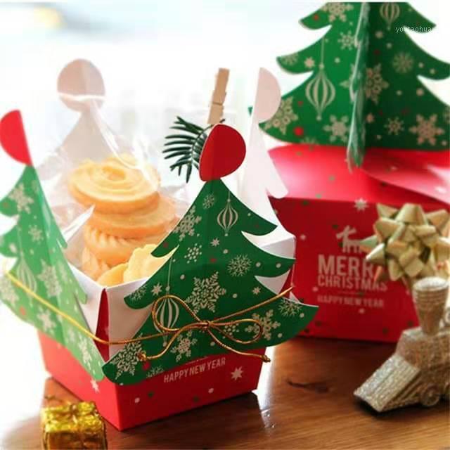 

50PCS ITSCHY Christmas Tree Packing Box Cupcakes Dessert Cookies Candy Gift Apple Boxes with Bells Golden Cord1