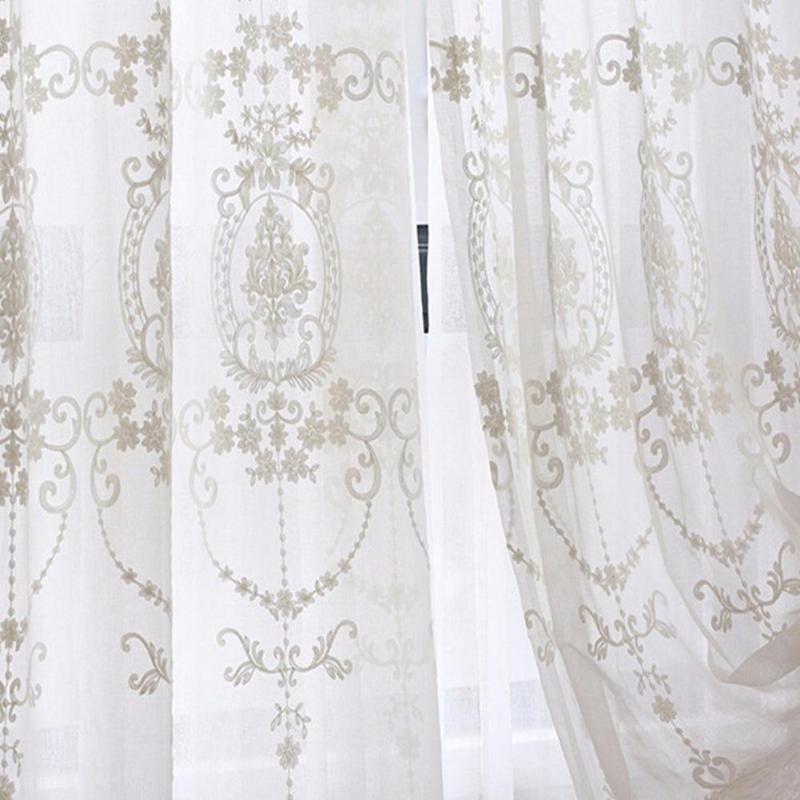 

Transparent Embroidered Window Screen Curtain for White Living Room Drapes