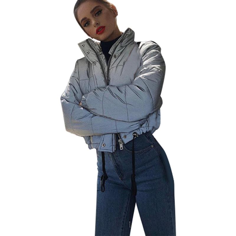 

2020 New Women Luminous Coat Casual Tops Winter Outerwear Plus Size Warm Parka Short Woman Coats Reflective Jackets Ropa Mujer, Bk