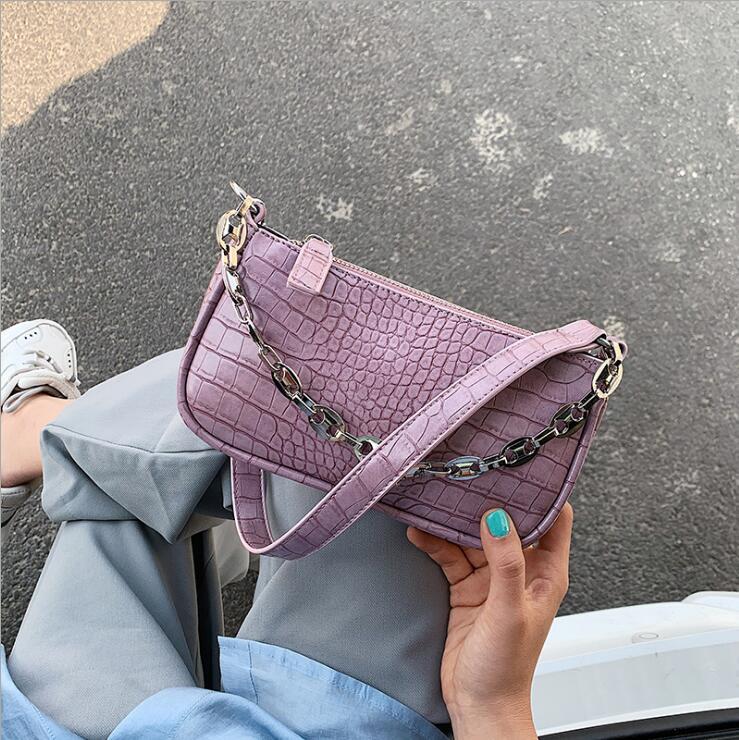 

Vintage purple Alligator Baguette Shape Bag Luxury Leather Handbag 2021 New Fashion Shoulder Bag Womens Messenger Crossbody Bags, Beige