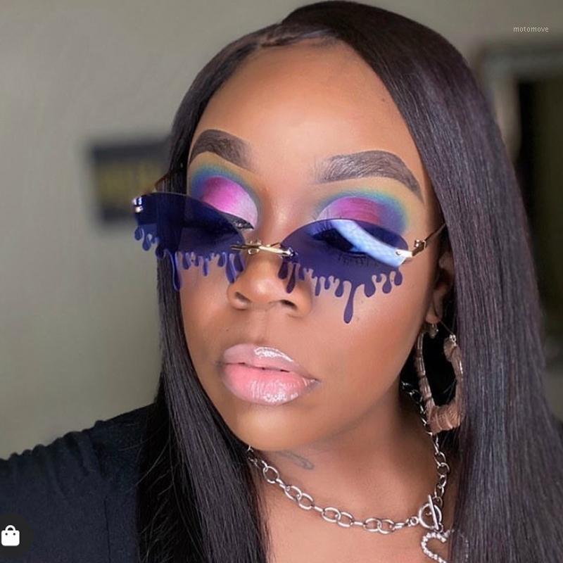 

cutting rimless alloy unique Tears sunglasses for women vintage candy color tassel lens sun glasses men hip hop cool shades1