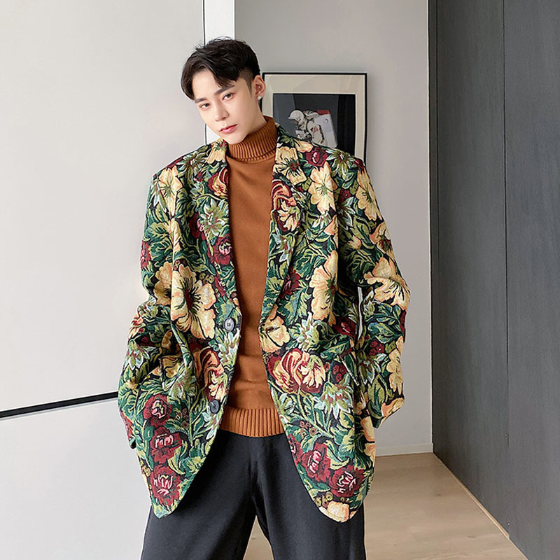 

2020 Men Vintage Standard Flower Blazers Man Streetwear Suit Jacket Outerwear Stage Clothes Z5ge, H39
