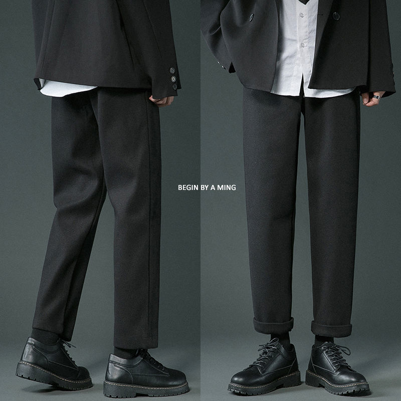 

2021 Men's Trousers Spring and Winter Thin New Thick Woolen Pants Fashion Clothes M914, Black