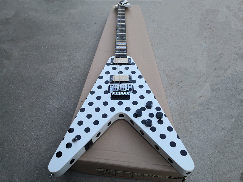 

free shipping irregular white guitar,flying V guitar,mahogany body ,rosewood fingerboard,HH pickups,floyd rose tremolo,black dot