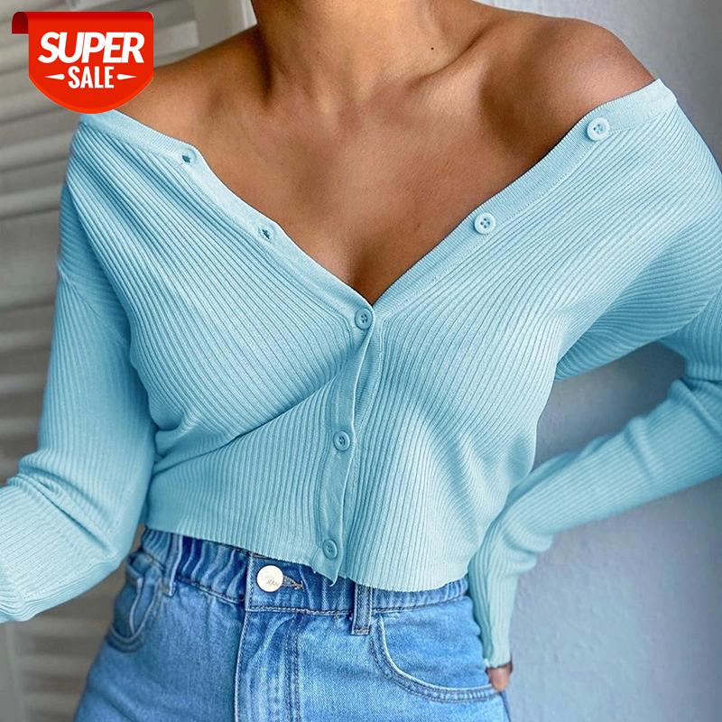 

NORMOV Women Knitted Tops Sexy V Neck Longsleeve Cotton Slim Cardigans Tops Tee Streetwear Female Solid Button #NJ1W, White