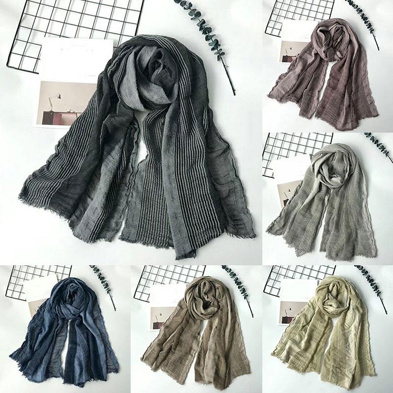 

Wrinkled Scarves Warm Soft Tassel Pleated Scarf Long Shawls Japanese 180x75cm Striped Cotton Scarf Shawl Linen Men Women