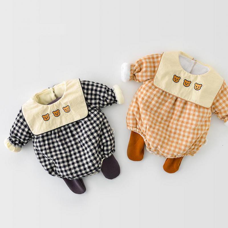 

2021 New Winter Newborn Boys Girls Clothes Bear Print Bodysuit Cotton Long Sleeve Thick Warm Jumpsuit Lovely Baby Clothing B8tx, 05057brown
