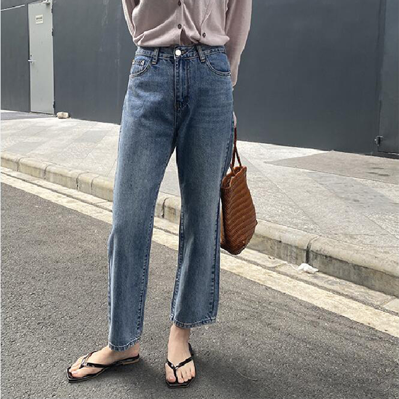 

Women' jeans pants denim casual solid color high waist straight jeans 201109, Blue