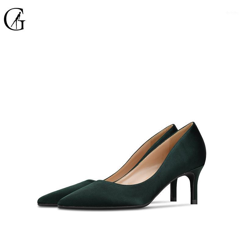 

GOXEOU Women's Pumps Satin Dark Green Pointed Toe 6 CM High Heels Elegant Party Fashion Office Lady Shoes Size 32-461, Dark green 6cm heel