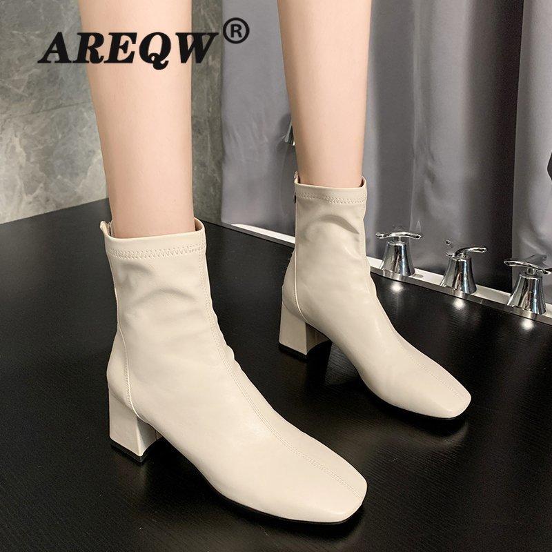 

2020 New Women's Shoes High-heel Boots Women's British Wind Thick with Ankle Boots Autumn Leather Shoes, Black