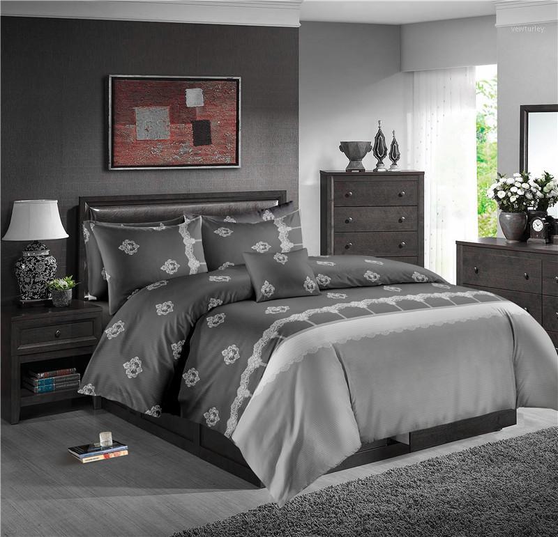 

Luxury Lace Solid Color Bedding Set 3pcs Comforter Set Queen For Adults Bedclothes Quilt Cover1, Gray