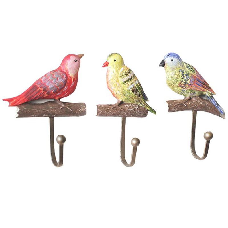 

Home Storage Organization Multicolored Bird Sets Three Decorative Hooks Garden Wind Wall Hooks Home Craft Coat Hook