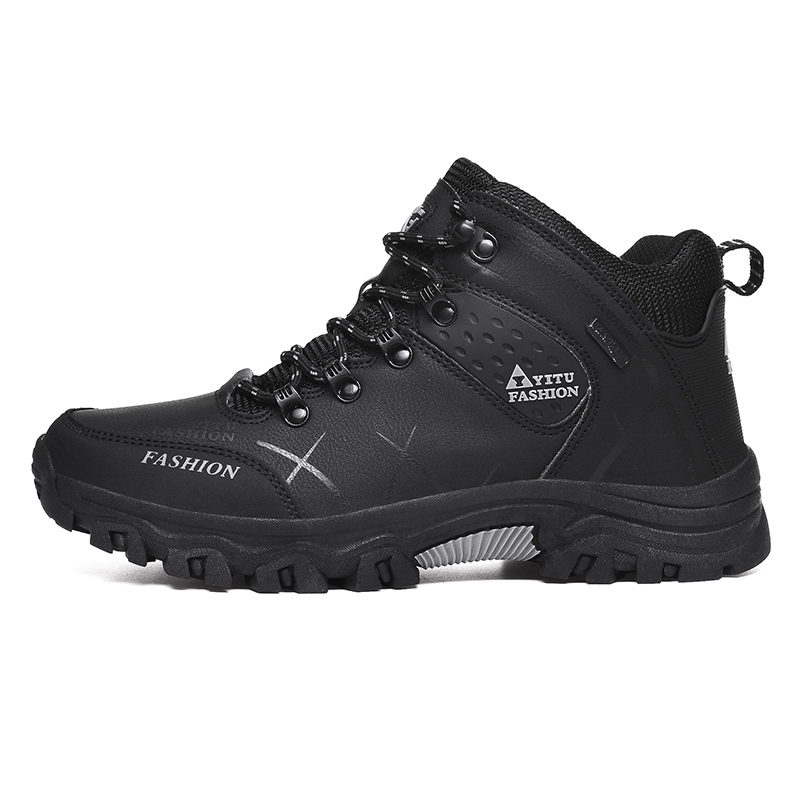 

Winter Leather Ankle Boots Men Casual Shoes Outdoor Waterproof Work Tooling Mens Hiking Boots Sneakers Warm Military Snow Boots LJ200918, Gray no fur
