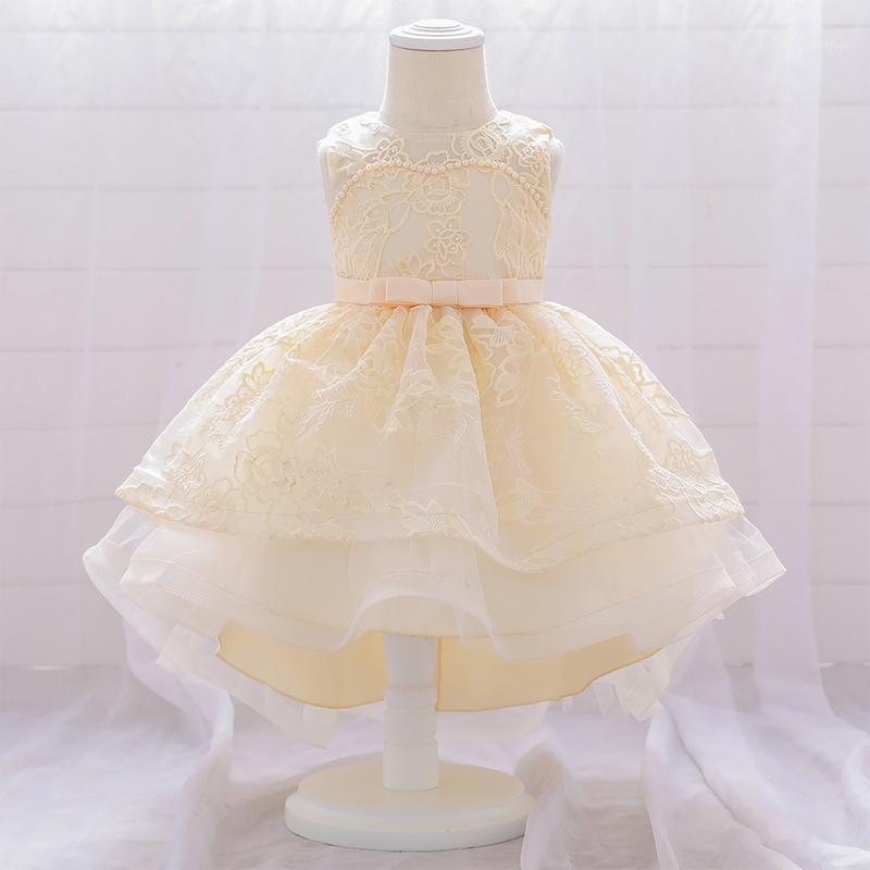 

2020 Newborn Baby Girl Dress Beading 1st Birthday Dress For Girl Clothing Lace Party Wedding Princess Dresses Evening Ball Gown1, Champagne