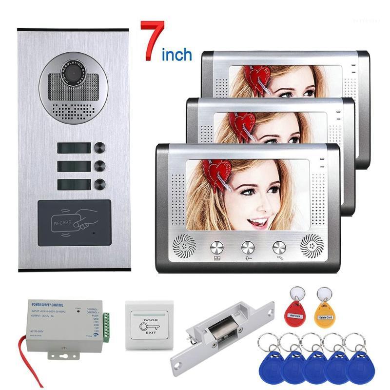 

Apartment 7" LCD Video Door Phone Intercom System + RFID Access Outdoor Camera for 3 Family + Electric Strike Lock1