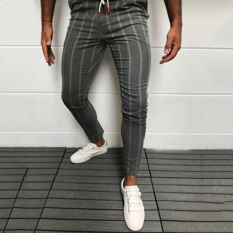 

Formal Pants for Men Fashions Striped Skinny Street Wear Trousers Classic Slim Fit Pants pantalones hombre vestir #30, Dark grey