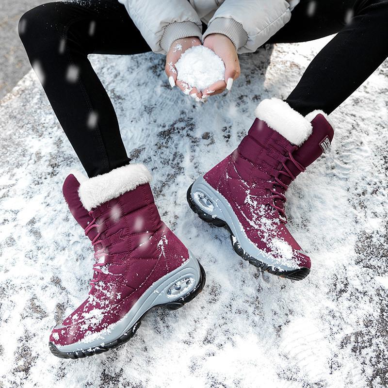 

Winter Women Boots High Quality Keep Warm Mid-Calf Snow Boots Women Lace-up Comfortable Chaussures platform, Beige