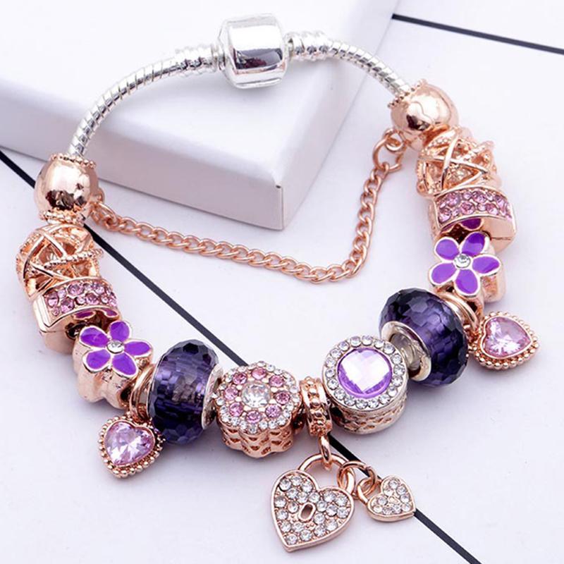 

New Love Heart Pendant Charm Bracelets With Silver Plated Crystal Beads Bracelets Bangles For Women Christmas Jeweley Pulseira