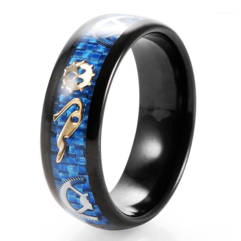 

Wedding Rings Mens Black Tungsten Carbide Ring Inlay Blue Carbon Fiber & Steam Punk Real Gear Band Engagement For Men Women, Slivery;golden