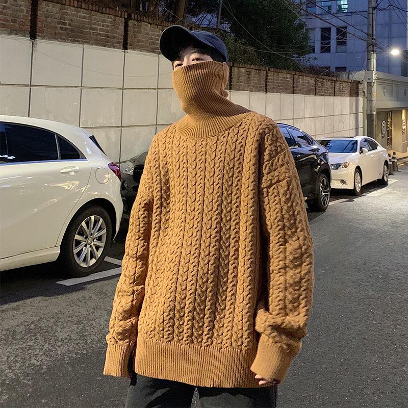

2020 Autumn And Winter New Youth Popular Men's Loose Solid Color Turtleneck Sweater Fashion Casual All-match Pullover, Black