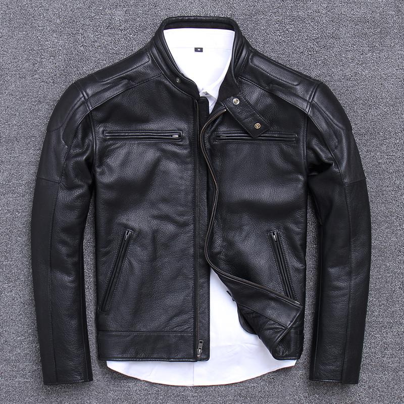 

Men's Cowhide Leather Jacket Autumn Winter Genuine Leather Coat Motorcycle Real Cow Jackets Short Veste Cuir Homme 15617, Black