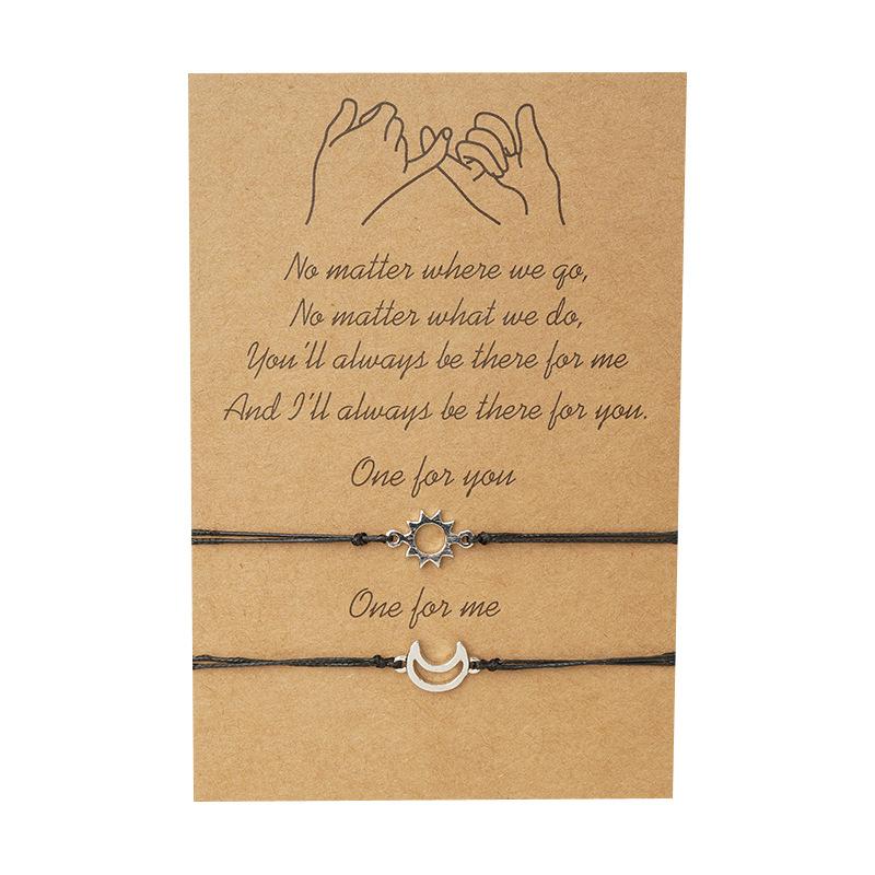 

Charm New Couple Card Bracelets Simple Creative Alloy Moon Sun Woven Hand Rope Bracelet Birthday Gifts for Couples Girlfriends