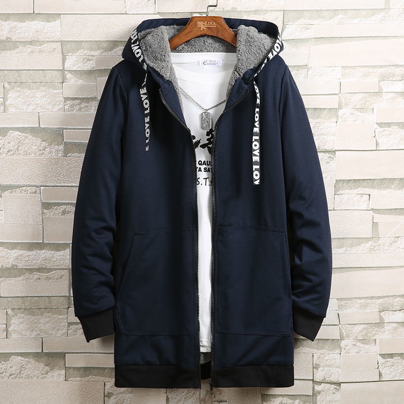 

Men's Winter Hooded Addition to Thick Thin New Cotton Street Warm Jacket Top 8tya, Black