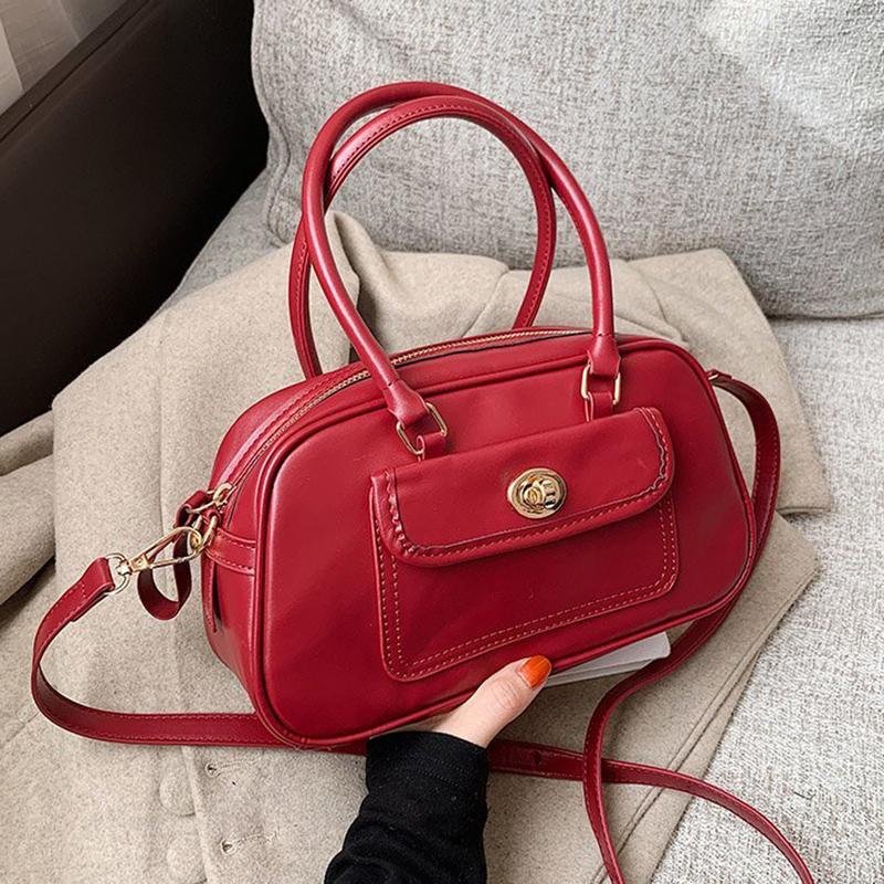 

Zipper Closure Women Handbags 2021 Pu Leather Red Tote Shoulder Messenger Bag Sac Crossbody Bags for Women, Black