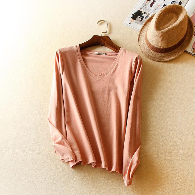 

Autumn and winter V-neck womens bottoming shirt solid color slim long-sleeve cotton warm blouse