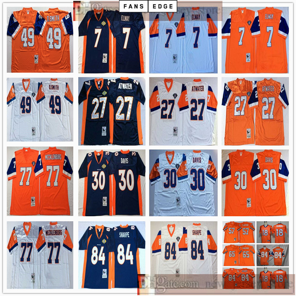 

NCAA Football Retro Vintage 84 Shannon Sharpe Karl Mecklenburg Terrell Davis D.smith Steve Atwater John Elway Jerseys Men Blue Orange White, As picture