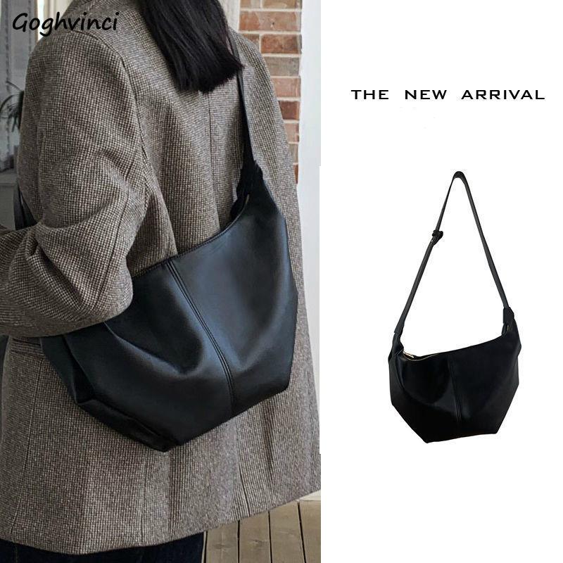 

Shoulder Bags Women PU Leather Large Capacity Adjustable All-match Elegant Tote Bag Womens Korean Style Cross Body Ulzzang Retro, Black