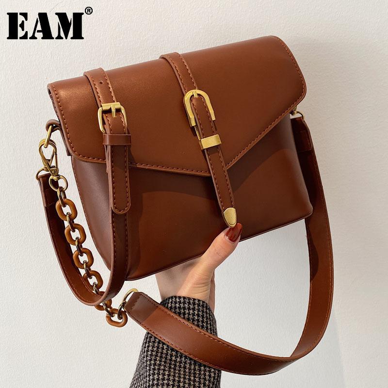 

[EAM] Women New Net Red Bucket Vintage PU Leather Flap Personality All-match Crossbody Shoulder Bag Fashion Tide 2021 18A1297, Black