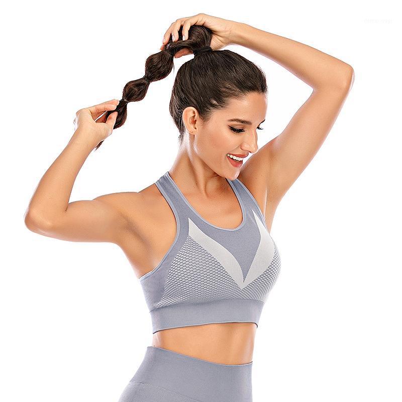 

Sports Bra Women Gym Wear Seamless Fitness Yoga Crop Top Backless Colour Stitching Workout Bralette1, Blue