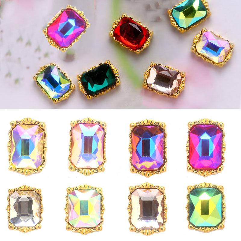 

10pcs/set 3D Rhinestones Charm Nail Art Metal Decorations Crystal Alloy 8*11mm Diamond Stones Gem Nail Jewelry Accessoires JE342