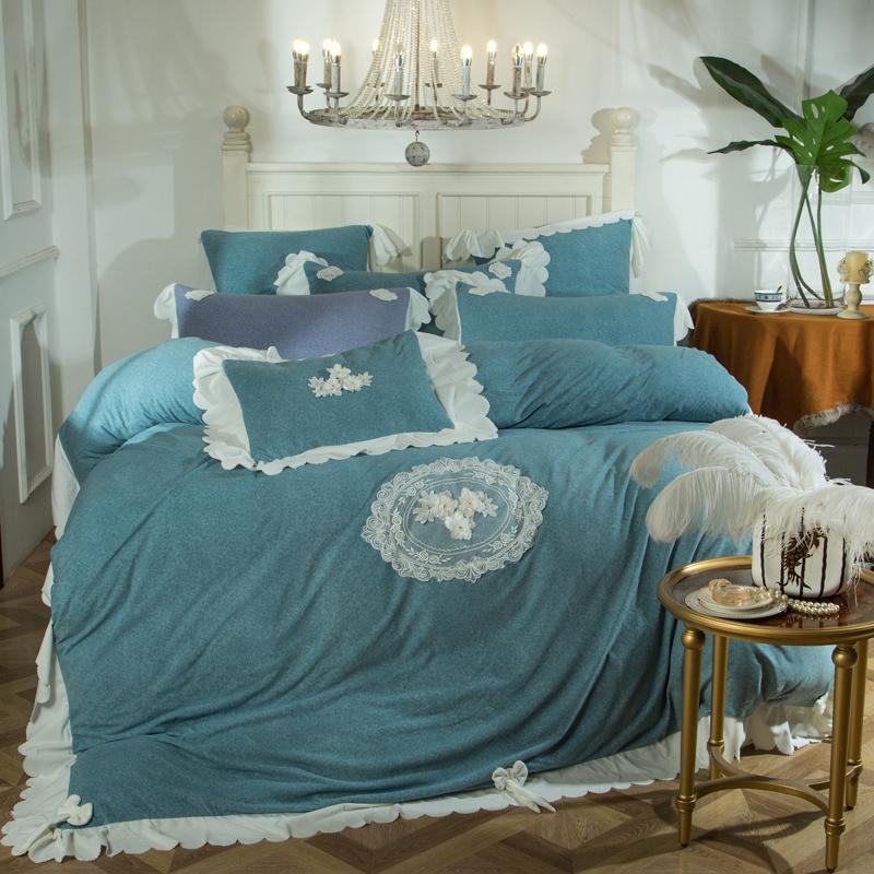 

4Pcs Cotton Wool Hand-made Lace Princess Style Luxury Bedding Sets Queen King Size Duvet Cover Set Set Bedclothes Pillowcase