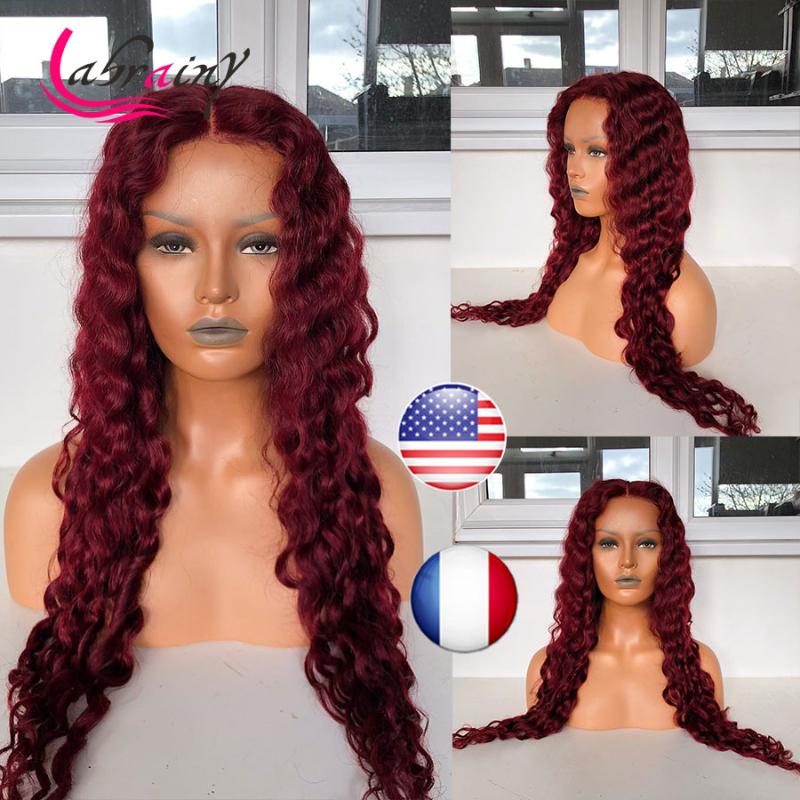 

Burgundy Red HD Transparent Lace Curly 13x6 Frontal Human Hair Wigs Lace Front Deep Wave Wig Brown Curly 99J Wig Pre Plucked, As pic